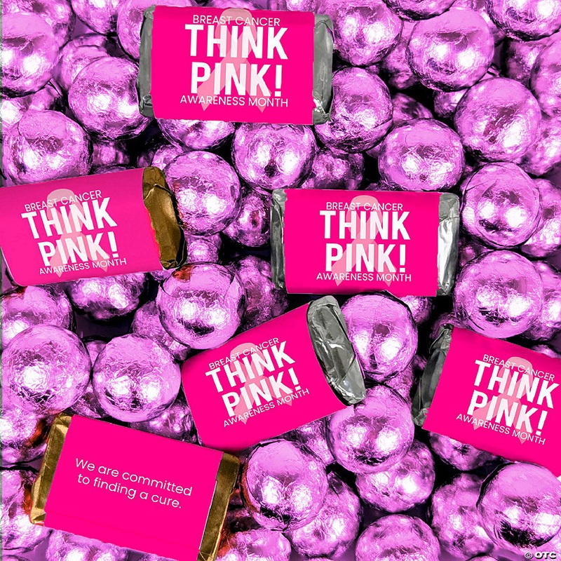 102 Pcs Breast Cancer Awareness Pink Ribbon Hershey’s Miniatures and Chocolate Balls (1.62lbs)