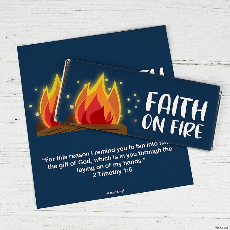 25ct Faith on Fire Vacation Bible School Religious Candy Bar Wrappers DIY Party Favors (25 Wrappers)