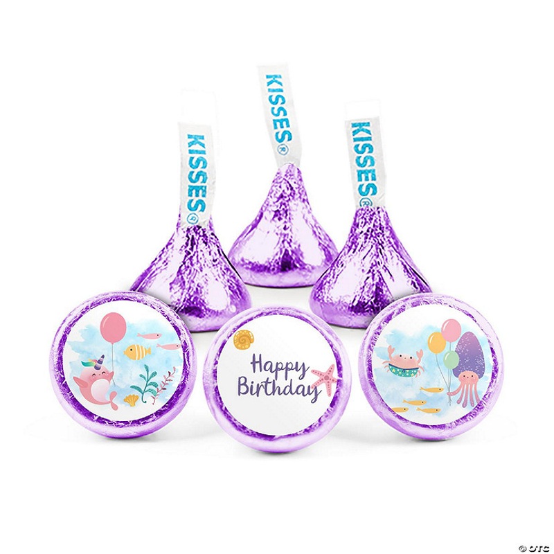 90pcs Mermaid Birthday Candy Party Favors Hershey’s Kisses Milk Chocolate (90 Candies + 1 Sheet Stickers)  by Just Candy – Assembly Required