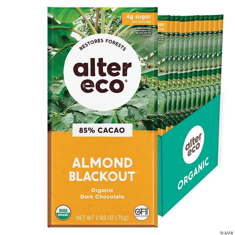 Alter Eco Bar Chocolate Blackout Almond 2.65oz Pack of 12