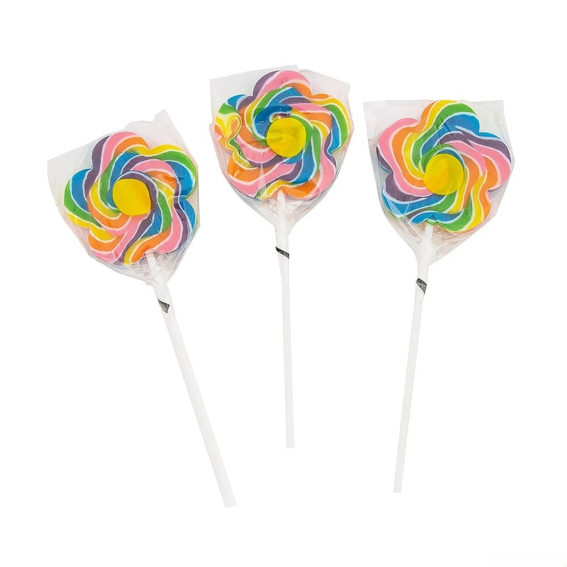 Flower Shaped 3″ Swirl Lollipops: 12-Piece Box