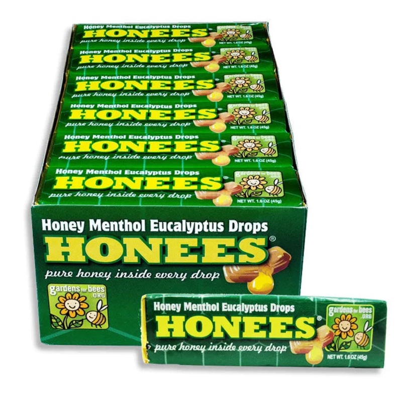 Honees Menthol Eucalyptus Honey Filled Cough Drops Packs: 24-Piece Box