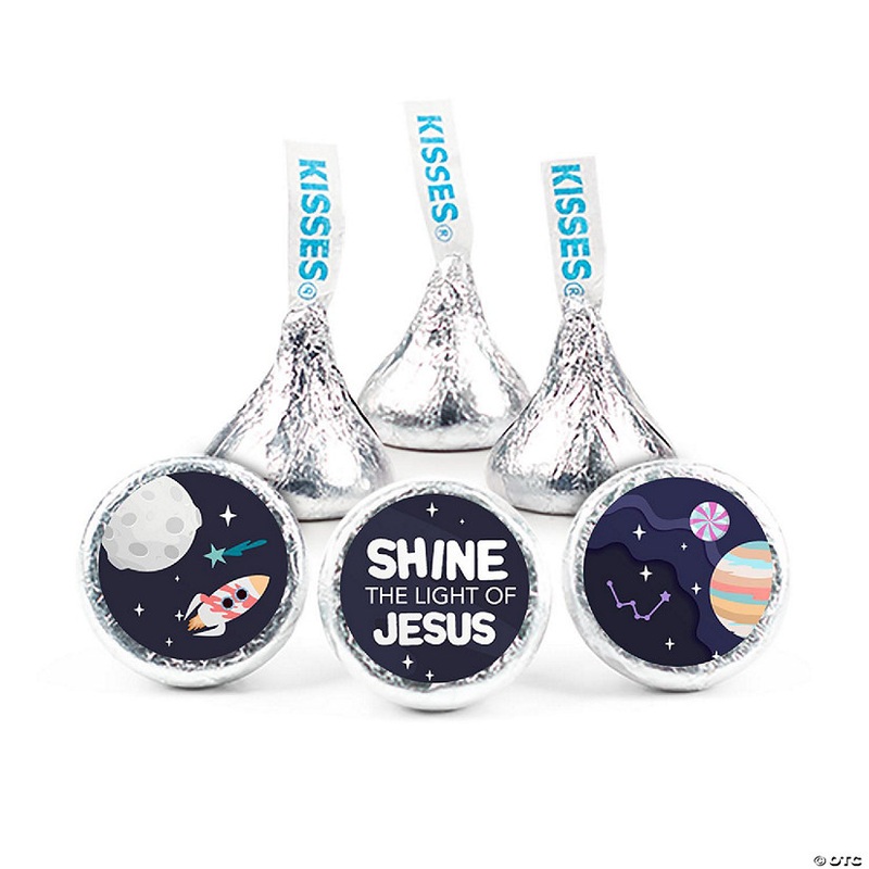 Just Candy 90 Pcs Space Vacation Bible School Religious Candy Party Favors Hershey’s Kisses Church Chocolate (1lb, Approx. 90 Pcs)