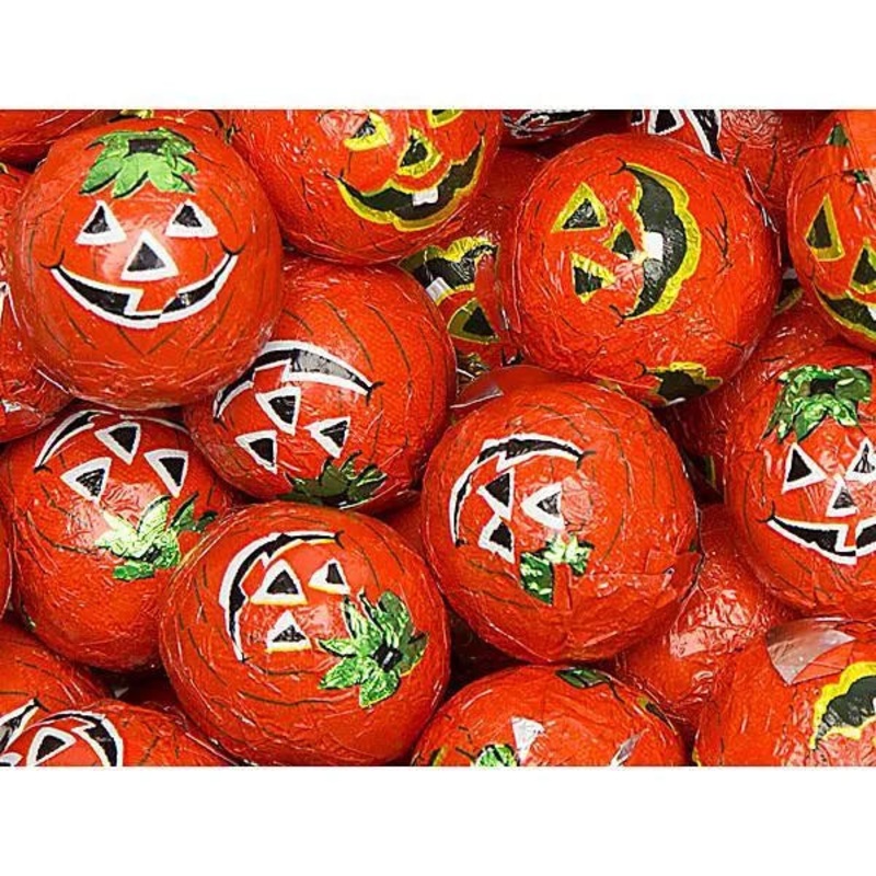 Madelaine Pumpkin Foiled Crisp Chocolate Balls: 10LB Case
