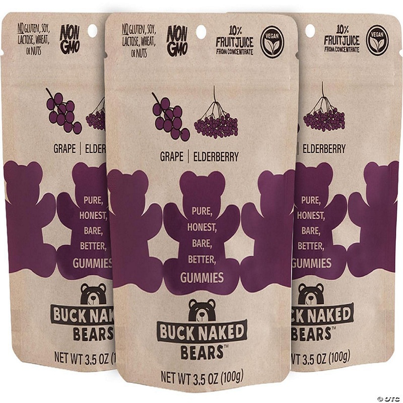 Buck Naked Bears Gummy Bears Grape Elderberry 3.5 oz (Pack of 12)