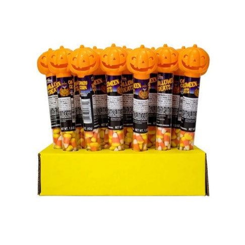 Candy Corn Filled Pumpkin Tubes
