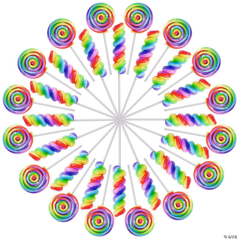Large Rainbow Swirl Lollipops 24pk – Individually Wrapped Big Round Lollipops for Carnival Party Favors & Treats