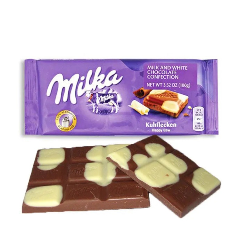 Milka Happy Cow Milk & White Chocolate Bars: 23-Piece Box