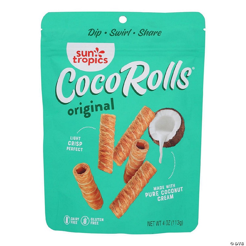 Sun Tropics Coco Rolls Original, Rolled Coconut Wafer  – Case of 12 – 4 OZ