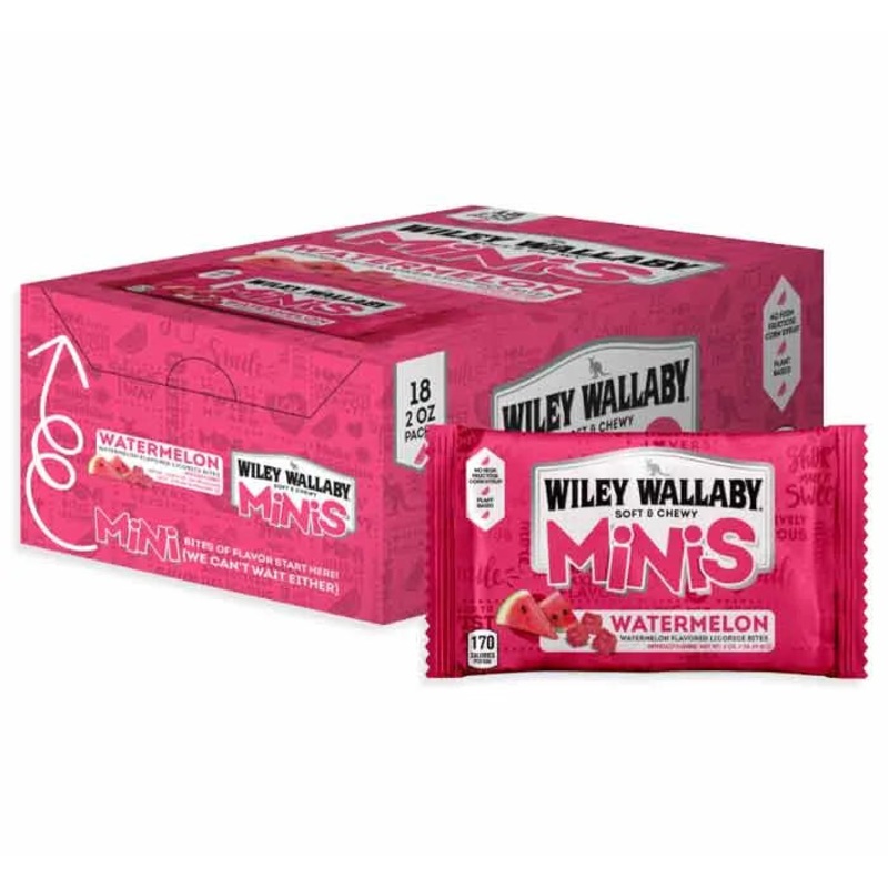 Wiley Wallaby Watermelon Mini Licorice Bites Packs: 18-Piece Box