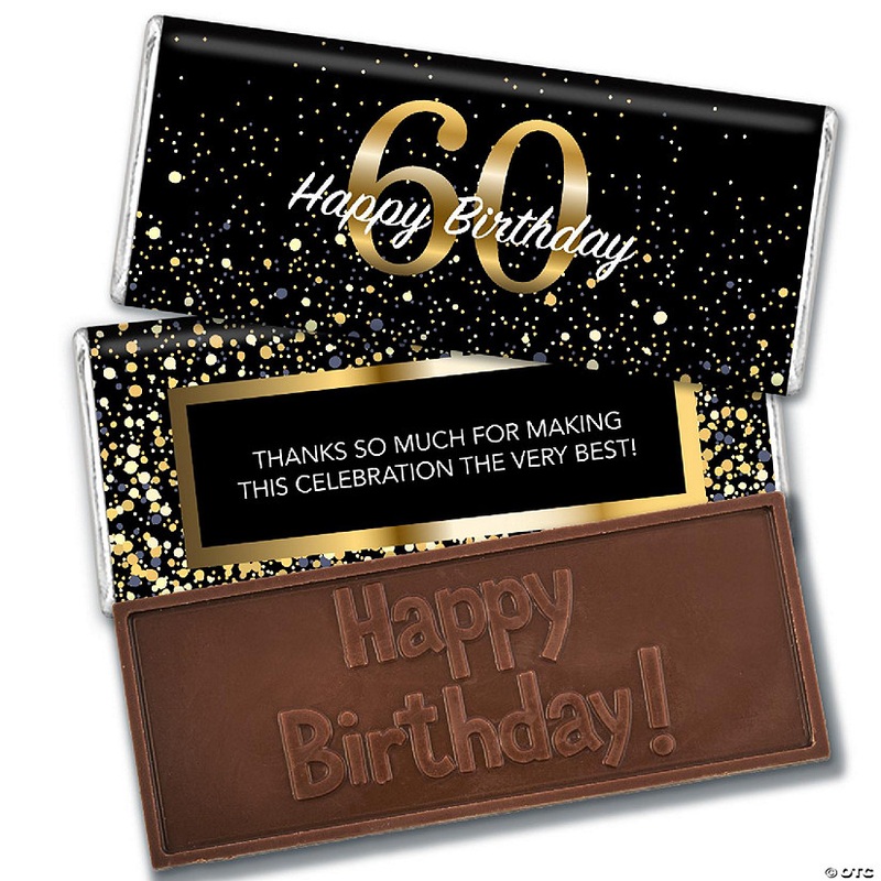 12 Pcs 60th Birthday Candy Party Favors in Bulk Embossed Belgian Chocolate Bars