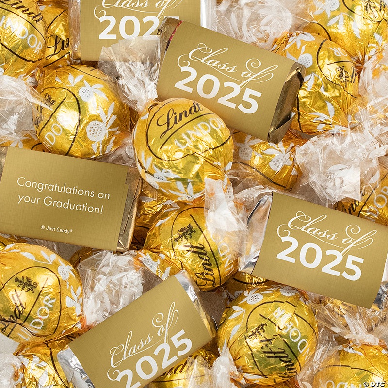 Just Candy 65 Pcs Gold Graduation Candy Party Favors Class of 2025 Hershey’s Miniatures & Truffles