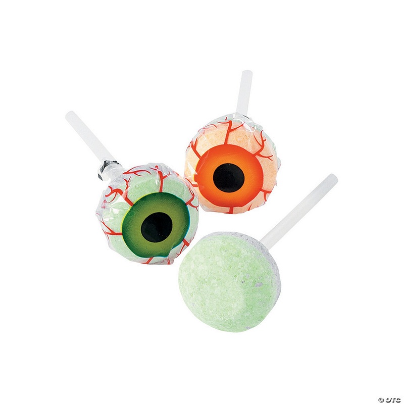 1″ Eyeball Print Assorted Tart Fruit-Flavored Lollipops – 46 Pc.