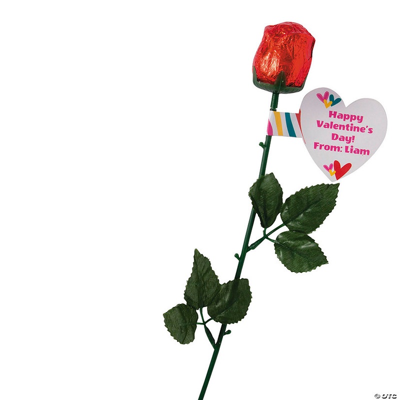 Personalized Foil-Wrapped Chocolate Rose Handouts – 12 Pc.