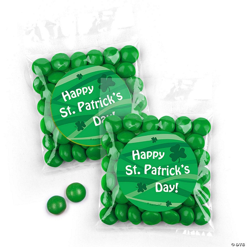12 Pcs St. Patrick’s Day Candy Party Favors Green Gummi Bears Goodie Bags with Stickers