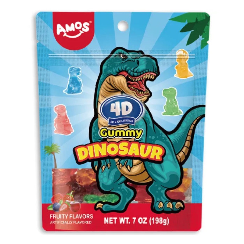 Amos 4D Gummy Dinosour Peg Bag: 12-Piece Case