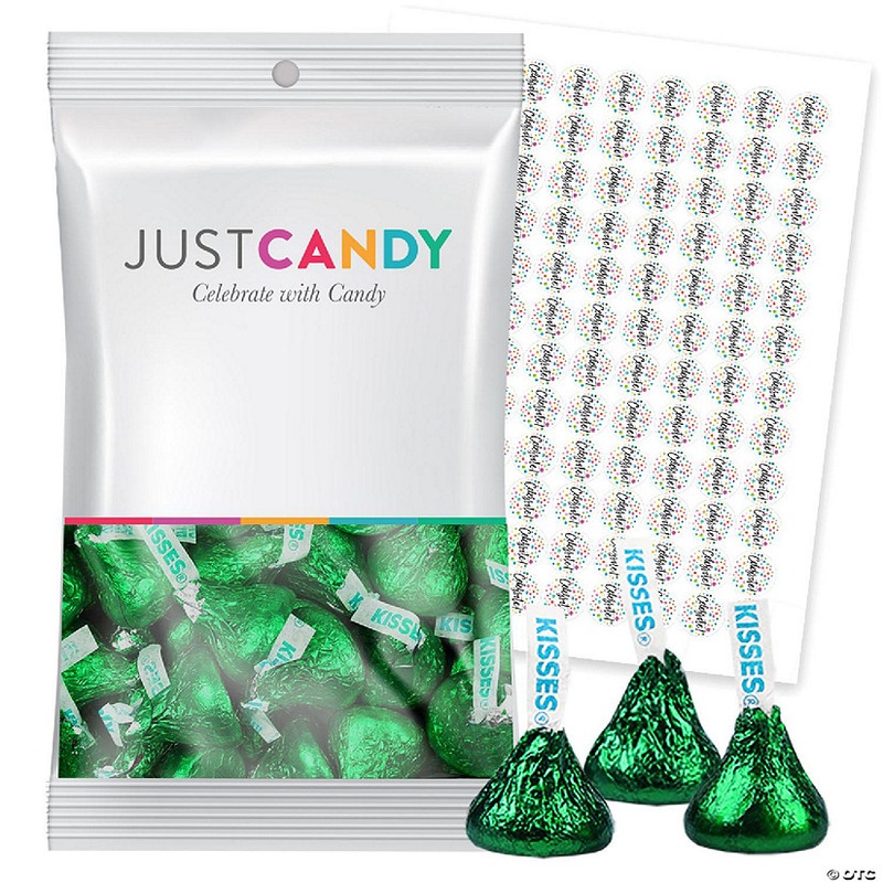 270ct Green Foiled Milk Chocolate Kisses Candy With Celebrate Stickers by Just Candy