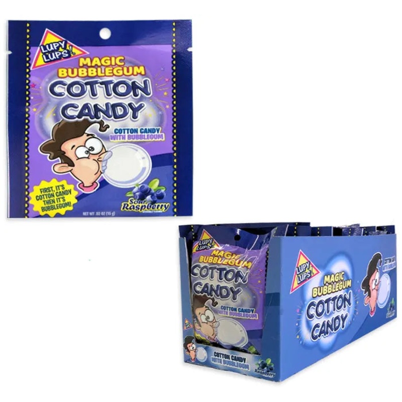 Lupy Lups Magic Bubblegum Cotton Candy – Sour Raspberry: 12-Piece Box