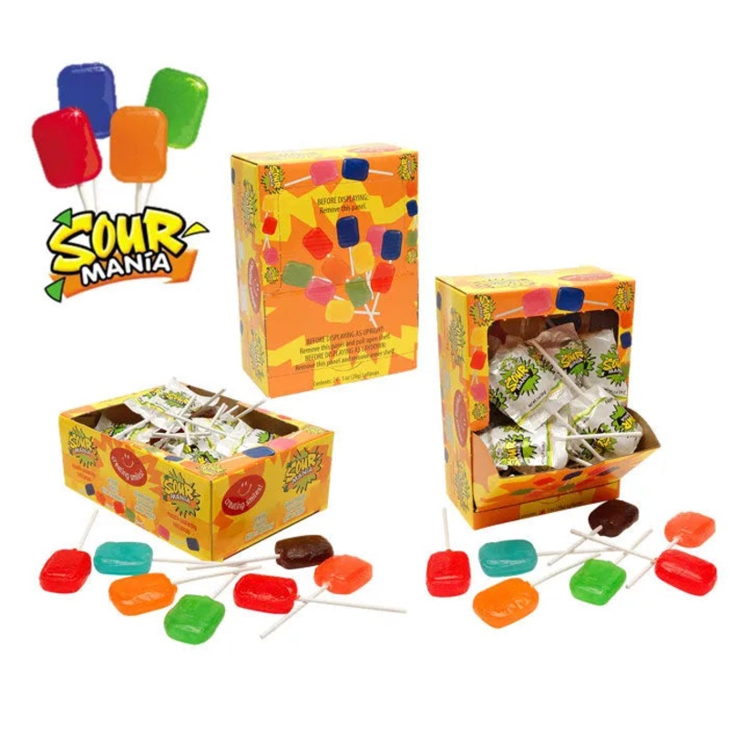 Sour Mania Lollipops: 24-Piece Display