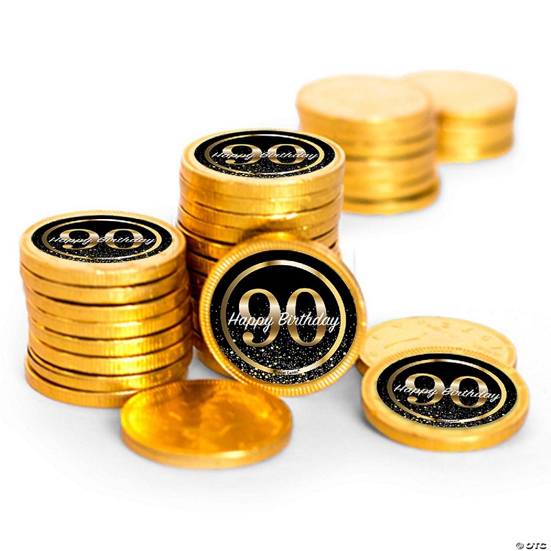 84ct 90th  Birthday Candy Party Favors Chocolate Coins (84 Count) – Gold Foil – By Just Candy