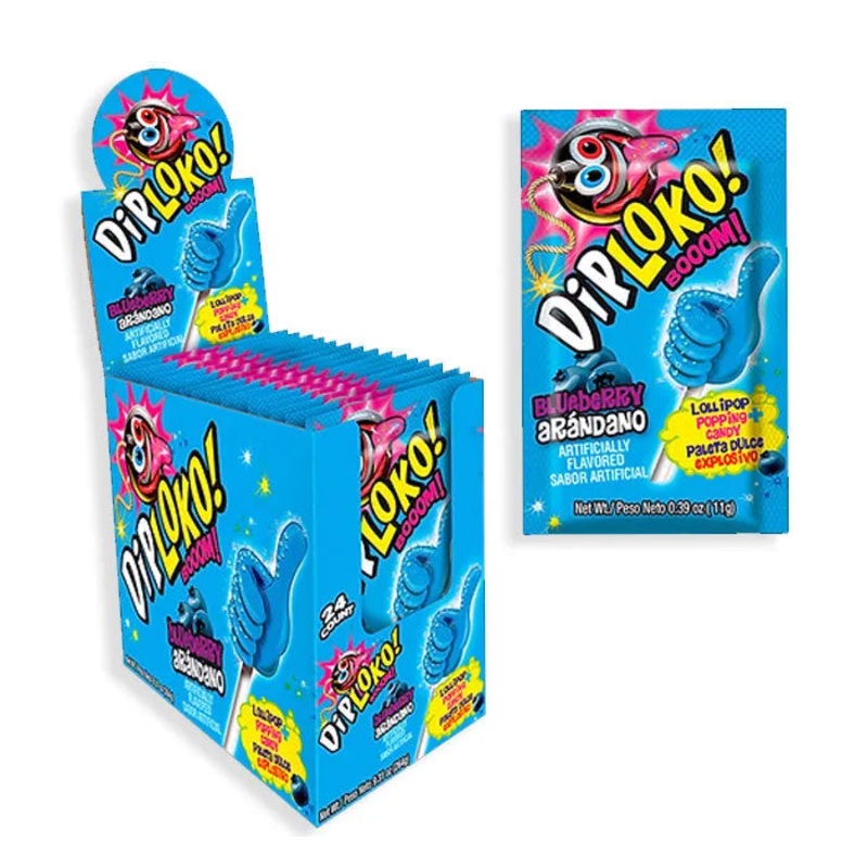 Dip Loko Lollipop with Popping Candy – Blueberry: 24-Piece Box