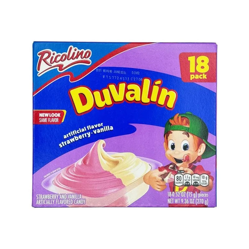 Duvalin Strawberry and Vanilla Candy Packs: 18-Piece Box