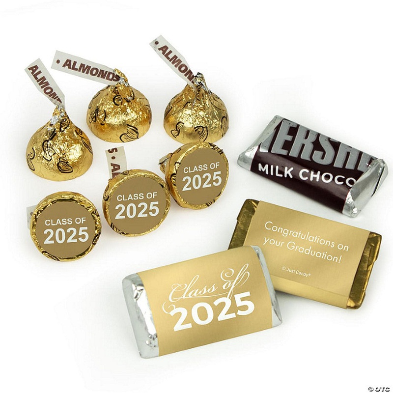 119ct Gold Graduation Wrapped Miniatures & Stickered Almond Kisses Candy Mix