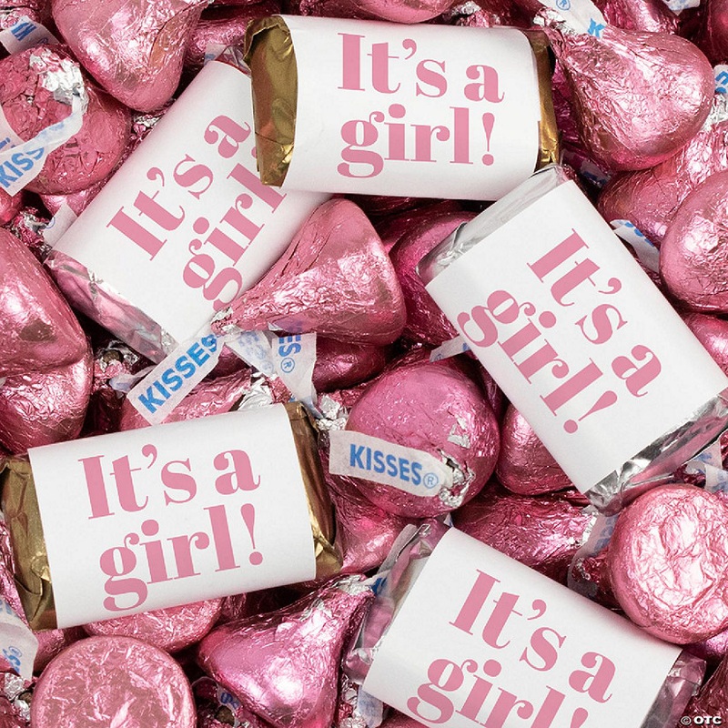 128 Pcs It’s a Girl  Baby Shower Candy Party Favors Miniatures & Pink Kisses (1.58 lbs, Approx. 128 Pcs)