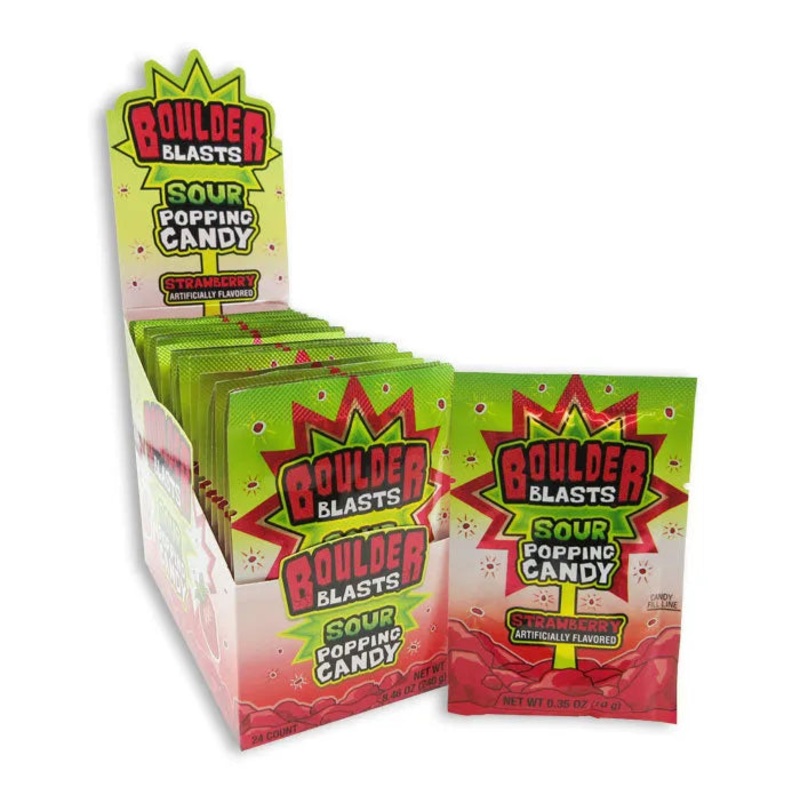 Boulder Blasts Sour Popping Candy – Strawberry: 24-Piece Box