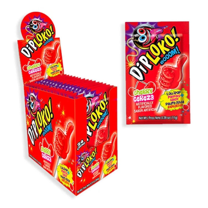 Dip Loko Lollipop with Popping Candy – Cherry: 24-Piece Box