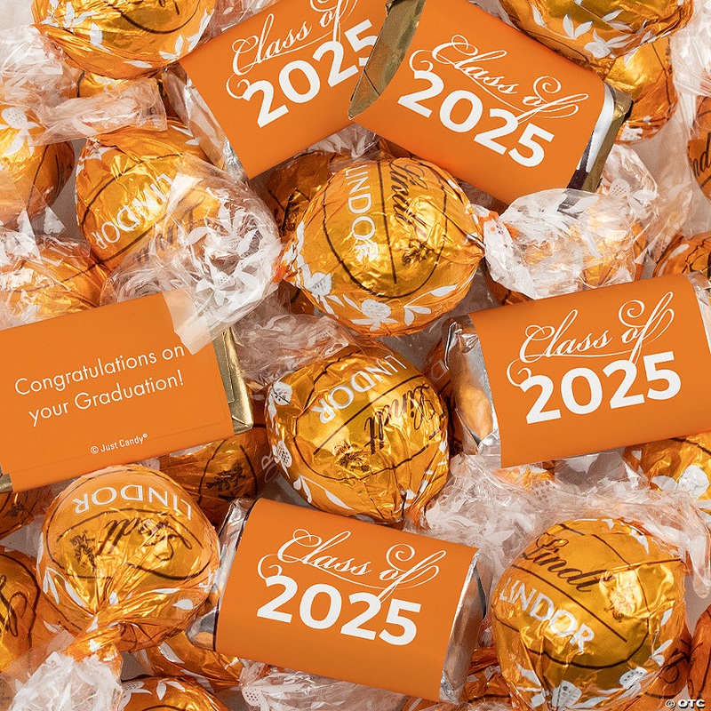 Just Candy 65 Pcs Orange Graduation Candy Party Favors Class of 2025 Hershey’s Miniatures & Truffles