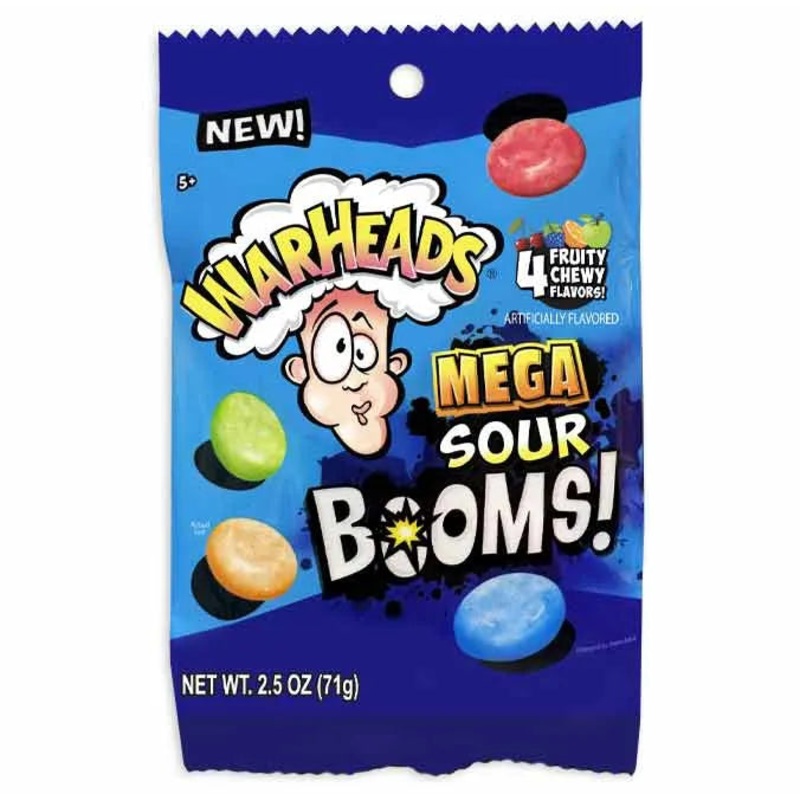 Warheads Mega Sour Booms Peg Bags: 12-Piece Case