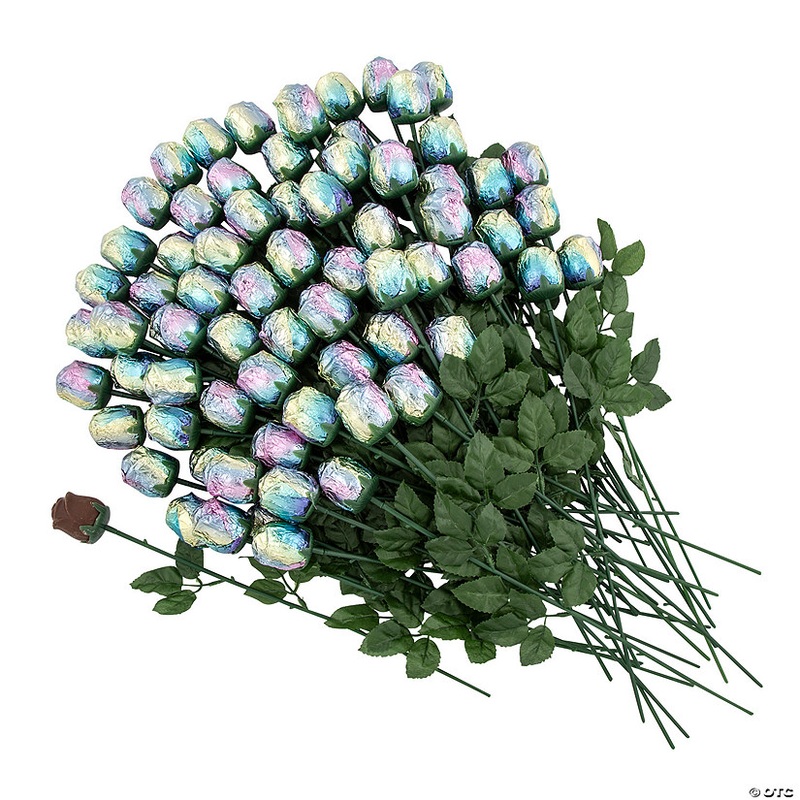 2 lbs. 10 oz. Iridescent Foil-Wrapped Chocolate Roses – 72 Pc.