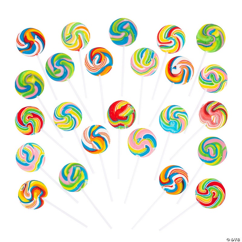2″ x 4″ Multi-Colored Rainbow Swirl Round Lollipops – 24 Pc.