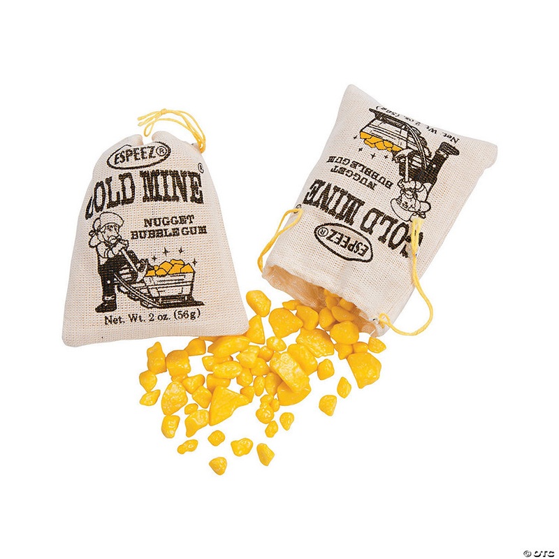 1 lb. 8 oz. Gold Nugget Bubble Gum in Drawstring Canvas Bags – 12 Pc.