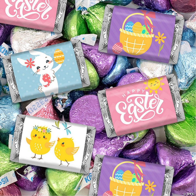 128 Pcs Easter Candy Party Favors Hershey’s Miniatures & Chocolate Kisses (1.58 lbs, Approx. 128 Pcs)