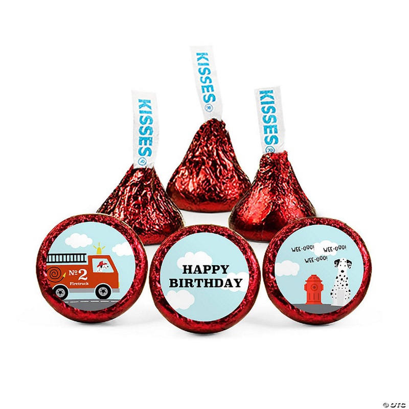 90ct Fire Truck Birthday Candy Party Favors Hershey’s Kisses Milk Chocolate (90 Candies + 1 Sheet Stickers) – Assembly Required – by Just Candy