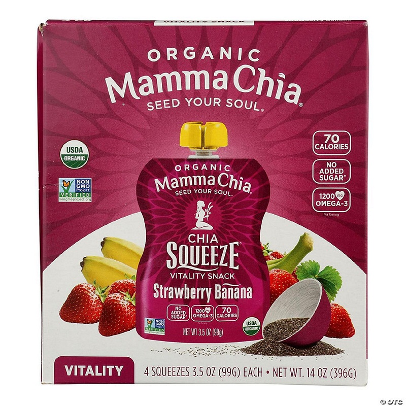 Mamma Chia Organic Squeeze Vitality Snack – Strawberry Banana – Case of 6 – 3.5 oz.