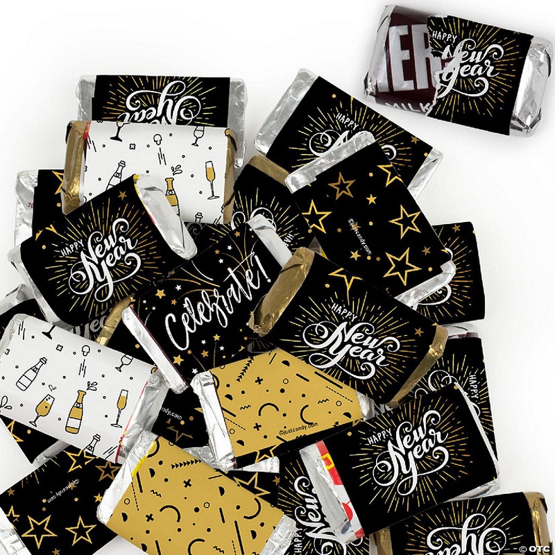 136 Pcs New Year’s Eve Candy Party Favors Hershey’s Miniatures Chocolate – Gold Fireworks