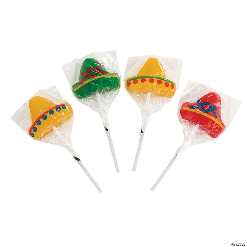 2″ Fiesta Sombrero-Shaped Fruit-Flavored Lollipops – 12 Pc.