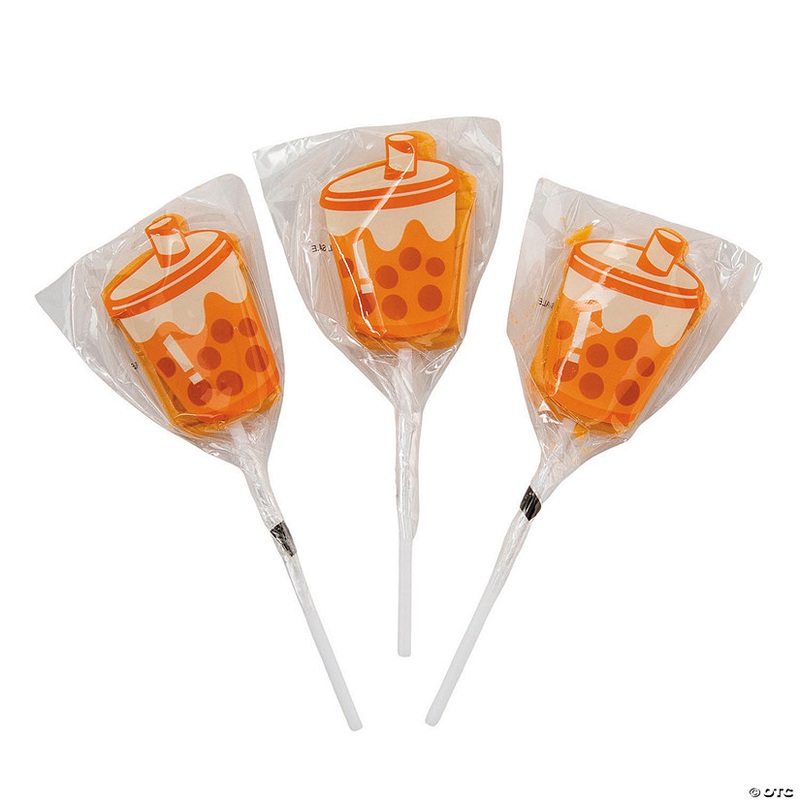 7 oz. 2″ Boba Tea Cup Mixed Fruit-Flavored Lollipops – 12 Pc.