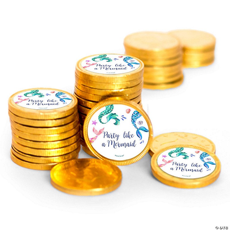 84 Pcs Mermaid Tails Kid’s Birthday Candy Party Favors Chocolate Coins with Gold Foil