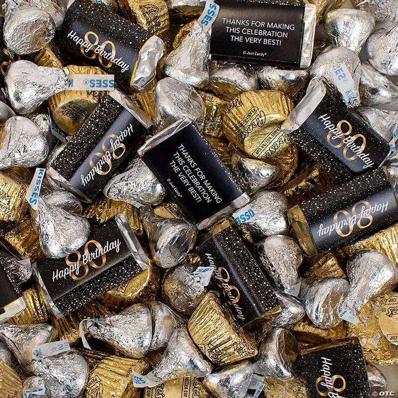 Just Candy 1.68 lbs 80th Birthday Candy Party Favors Hershey’s Chocolate Kit (approx. 115 Pcs)