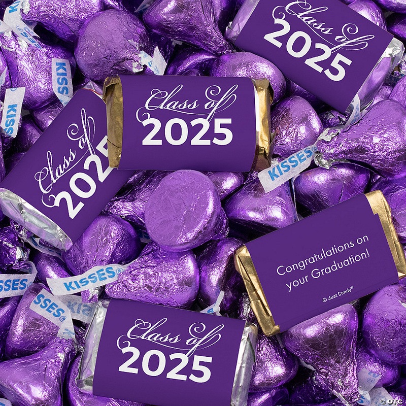 Just Candy 3.16 lbs Purple Graduation Candy Party Favors Class of 2025 Hershey’s Miniatures & Purple Kisses (approx. 256 Pcs)
