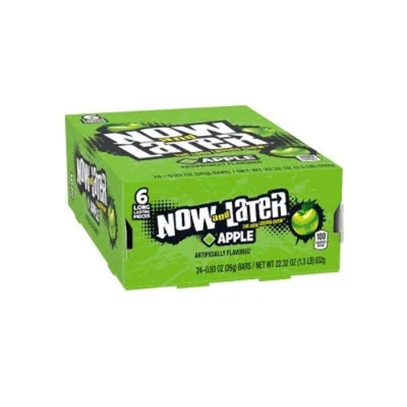 Now and Later Soft Fruit Chews Candy Packs – Apple: 24-Piece Box