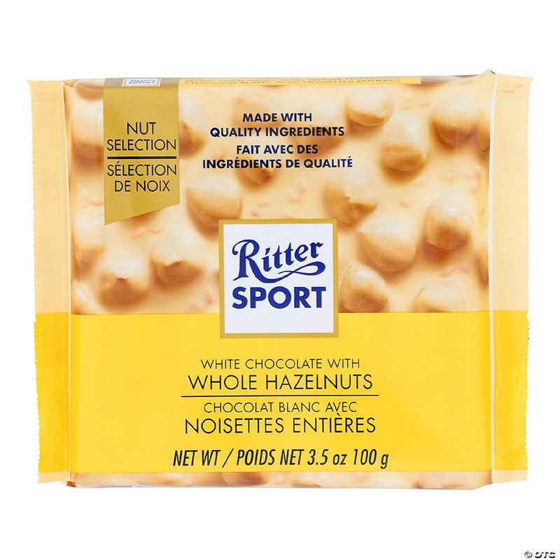Ritter Sport Chocolate Bar – White Chocolate – Whole Hazelnuts – 3.5 oz Bars – Case of 10