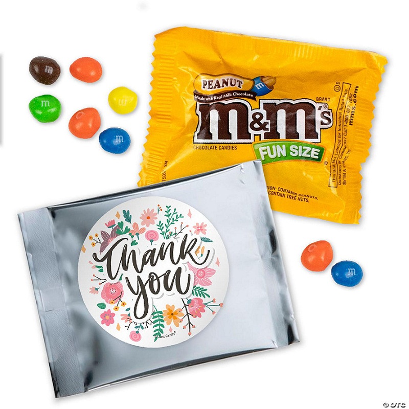 12 Pcs Floral Thank You Candy Peanut M&M’s Party Favor Packs – Milk Chocolate