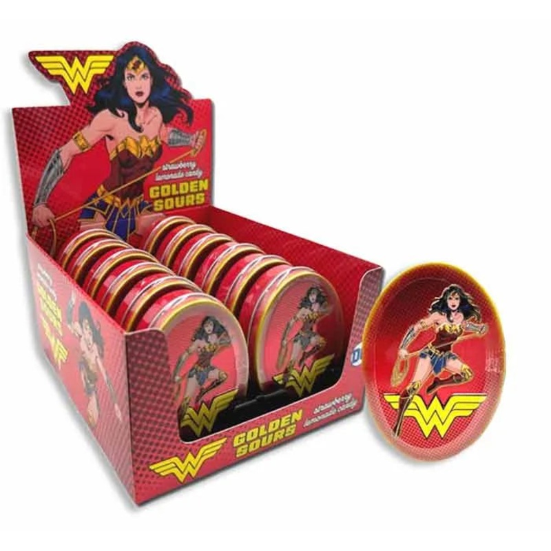 DC Comic Wonder Woman Gold Sour Candy Tin: 12-Piece Display