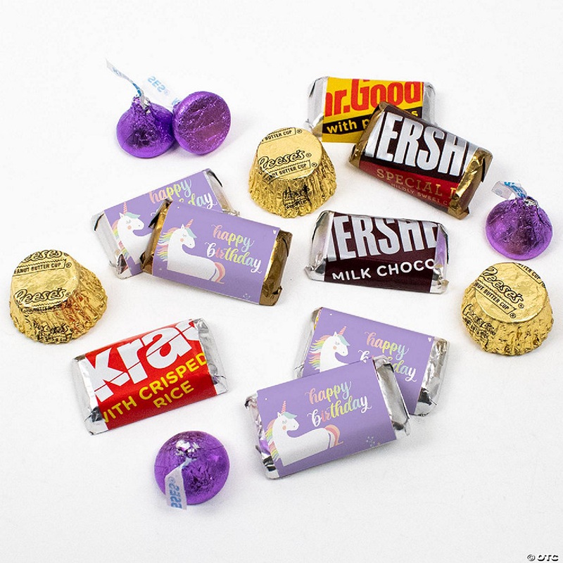 Just Candy 3 lbs Unicorn Kid’s Birthday Candy Party Favors Hershey’s Chocolate Kit (approx. 345 Pcs)