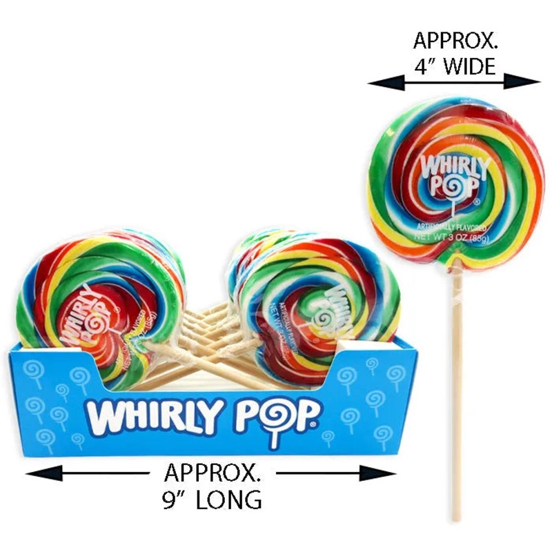 Whirly Pop 4-Inch Swirl Suckers – Rainbow: 12-Piece Case